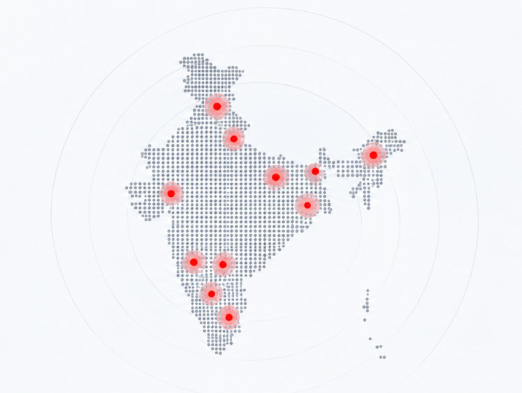 Map of India showing JEF locations